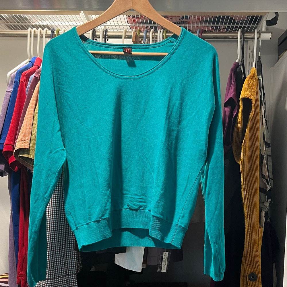 Teal Green Long Sleeve Cotton Sweater by Stefanel